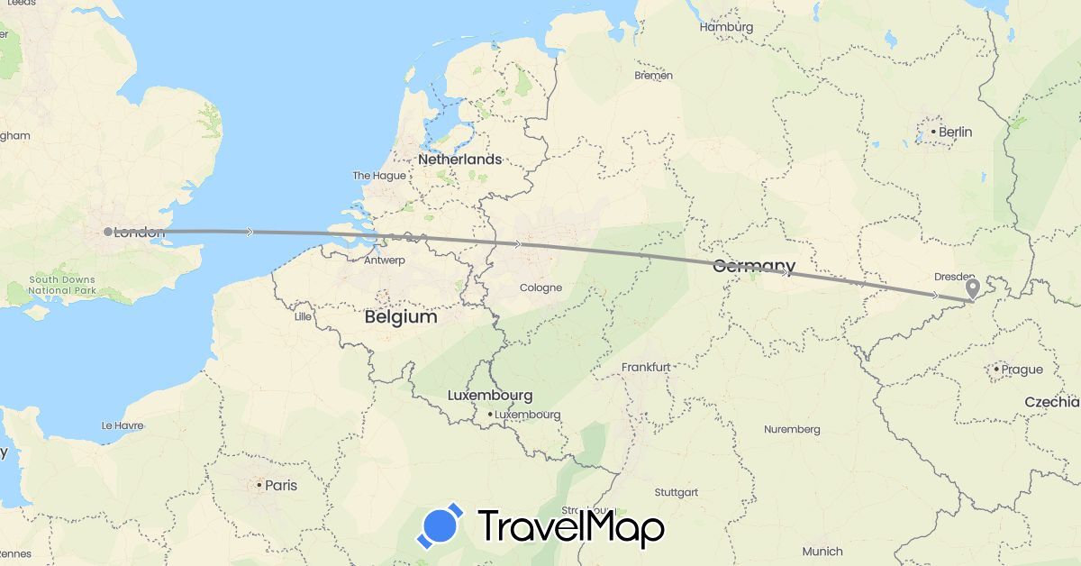 TravelMap itinerary: driving, plane in Egypt, United Kingdom (Africa, Europe)